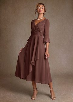 Azazie Aerynne Moeder van de bruid jurken A-Lijn Jurk van Chiffon Geplooid Espresso image3