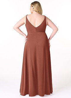 Azazie Dalilah Bridesmaid Dresses Auburn A-Line V-Neck Pleated Stretch Satin Dress image7