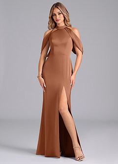 Azazie Bonny Bridesmaid Dresses Bronzer Mermaid Off the Shoulder Stretch Satin Dress image3
