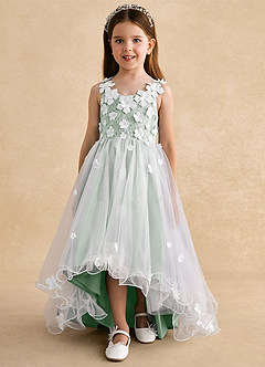 Azazie Celia Flower Girl Dresses Agave A-Line Lace Tulle Dress image7