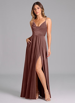 Azazie Sarella Bridesmaid Dresses Espresso A-Line Pleated Velvet Dress image1