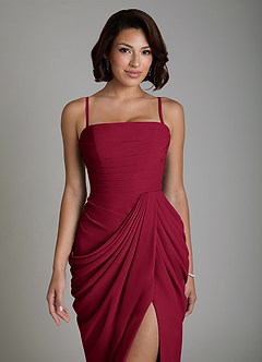 Azazie Nyra Robes de demoiselle d'honneur Robe Fourreau en Mousseline de soie Corset Bourgogne image5