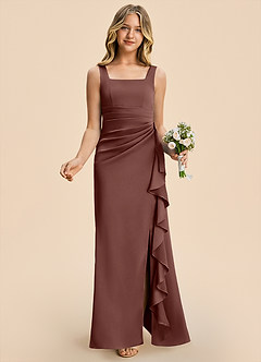 Azazie Adrienne Junior Espresso Sheath Pleated Stretch Satin Dress image4