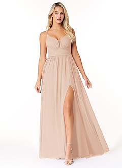 Azazie Rayna Bridesmaid Dresses English Rose A-Line V-Neck Pleated Chiffon Dress image1