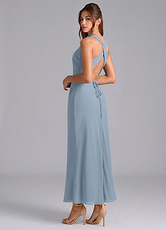 Azazie Evadne 신부 들러리 드레스 쉬스 주름진 쉬폰 발목 길이 드레스 image2