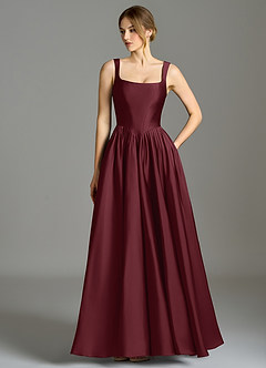 Azazie Verina Bridesmaid Dresses Cabernet A-Line Pleated Stretch Satin Dress image1