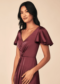 Azazie Soren Jurken voor bruidsmeisjes Jurk van Stretch Satijn met A-Lijn Geplooid Merlot image7
