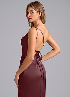 Azazie Naria Final Sale Sangria Sheath One Shoulder Stretch Satin Dress image2