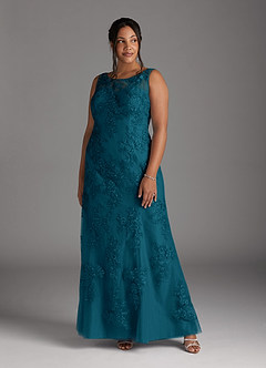 Azazie Whilhelmina Final Sale Ink Blue Mermaid Lace Chiffon Dress image10