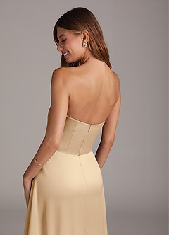 Azazie Wren Brautjungfernkleider Wandelbar A-Linie Schulterfrei Stretch-Satin Kleid Champagner image4