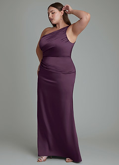 Azazie Akilah Bridesmaid Dresses Plum Mermaid One Shoulder Stretch Satin Dress image12