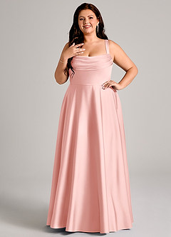 Azazie Shaude Bridesmaid Dresses Powder Pink A-Line Pleated Stretch Satin Dress image8