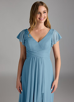 Azazie Omari Jurken voor bruidsmeisjes Jurk van Mesh met A-Lijn Staal Blauw image3