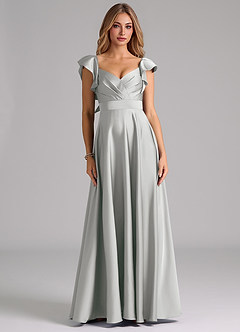 Azazie Leilani Bridesmaid Dresses Silver A-Line Ruched Stretch Satin Dress image3