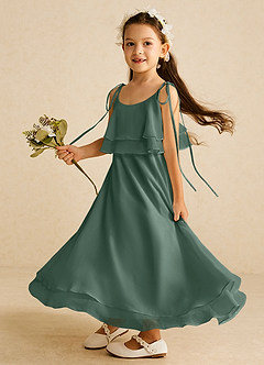 Azazie Temi vestidos de niña de las flores Vestido de Musgo Marino de Gasa de Corte En A con Tirante Espagueti image2