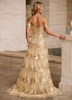 Jenna Champagne Ruffled Glitter Mermaid Prom Dress image2