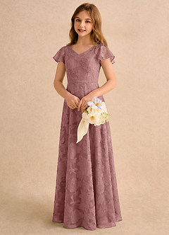 Azazie Narin Girls Formal Flower Girl Klänningar Klänning A-Line i Blommig Utbrändhet med ärmar image4