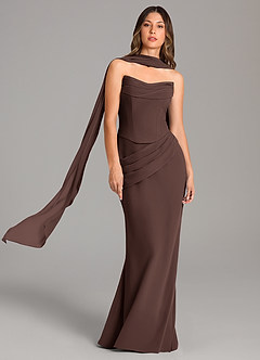 Azazie Sorrel Robes de demoiselle d'honneur Robe Sirène en Mousseline de soie Corset Ganache image1