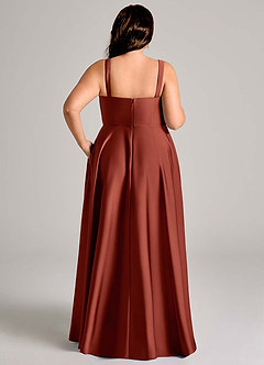 Azazie Shaude Bridesmaid Dresses Terracotta A-Line Pleated Stretch Satin Dress image13