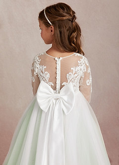 Azazie Elodie Flower Girl Dresses Ivory Dusty Sage Ball-Gown Lace Dress image8