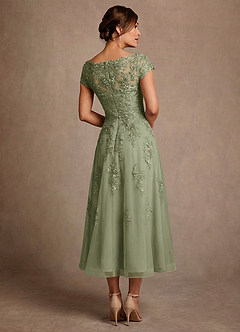 Azazie Jolanda At-home Try On Dresses Rosette A-Line Lace Dress image2