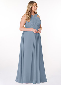 Azazie Kaleigh Bridesmaid Dresses Dusty Blue A-Line Pleated Chiffon Dress image10