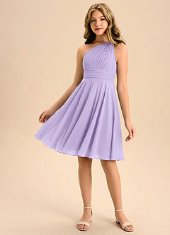 Azazie Charlize Junior A-Line Plisseret Chiffon Mini Junior brudepige Kjole image1