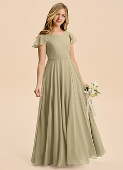 Azazie Cady Junior Moss Green A-Line Pleated Chiffon Dress image3