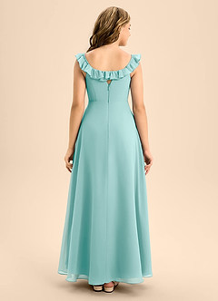 Azazie Callie Junior Abito A-Line in Chiffon Increspato Acqua image2