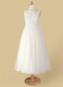 Azazie Amya Flower Girl Dresses Diamond White A-Line Pleated Tulle Dress image6