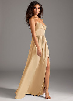 Azazie Zeya Brautjungfernkleider A-Linie Plissee Stretch-Satin Kleid Gold image6