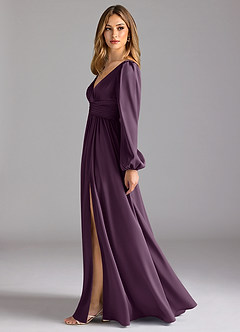 Azazie Norah Bridesmaid Dresses Plum A-Line Stretch Satin Dress image4