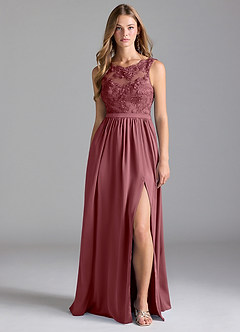 Azazie Elly Brautjungfernkleider A-Linie Spitze Stretch-Satin Kleid Wüstenrose image3