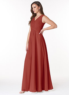 Azazie Flora Bridesmaid Dresses Terracotta A-Line Pleated Chiffon Dress image3