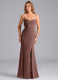 Azazie Wynni Vestidos de damas de honor Vestido de Expresado de Gasa de Corte Sirena con Corsé image4