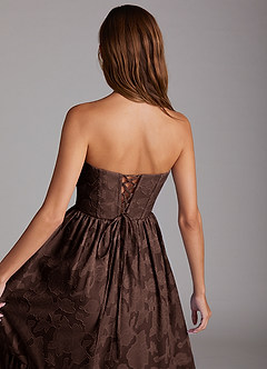 Azazie Delphina Bridesmaid Dresses Ganache A-Line Strapless Floral Burnout Convertible Dress image6
