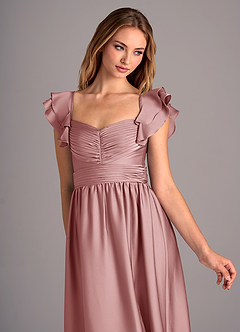 Azazie Anaya Robes de demoiselle d'honneur Robe Trapèze Convertible en Satin extensible Encolure en Forme de Cœur Rose Poussiéreuse image6