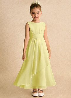 Azazie Edelweiss Robe Demoiselle D'honneur Fillette Robe Trapèze en Mousseline de soie Plissée Sorbet Citron image4