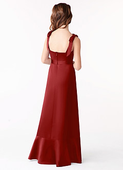 Azazie Barbara Junior Pomegranate A-Line Bow Stretch Satin Dress image3