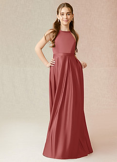 Azazie Arianthe Junior Abito A-Line in Raso Elasticizzato Con Tasche Rosa Antica image4