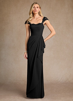 Azazie Belfast Mother of the Bride Dresses Black Sheath Lace Mesh Dress image1