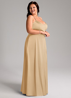 Azazie Mei Bridesmaid Dresses Gold A-Line V-Neck Stretch Satin Dress image9
