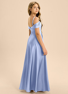 Azazie Rowena Junior A라인 절하다 스트레치 새틴 플로어 길이 주니어 신부 들러리 드레스 image2