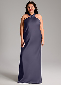 Azazie Doretta Bridesmaid Dresses Stormy Mermaid Pleated Stretch Satin Dress image6