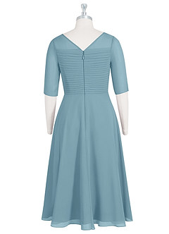 Azazie Naomi Abiti per la Madre della Sposa Abito A-Line in Chiffon Plissettato con Scollo a Barca Blu Lunatico image8