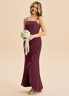 Azazie Buzzy Junior Robe Fourreau en Mousseline de soie Plissée Cabernet image3