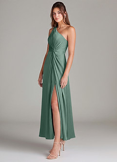 Azazie Brooke Suknie dla druhen Linia A Jedno ramię Satyna elastyczna Długość kostki Sukienka image5