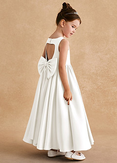 Azazie Bettie Flower Girl Dresses Ivory A-Line Bow Matte Satin Dress image5