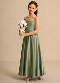 Azazie Pebbles Girls Formal Blumenmädchenkleider A-Linie Plissee Matte Satin Kleid Pistazie image5