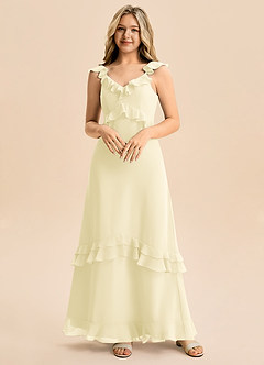 Azazie Tavie Junior Lemon Sorbet A-Line Ruched Chiffon Dress image5